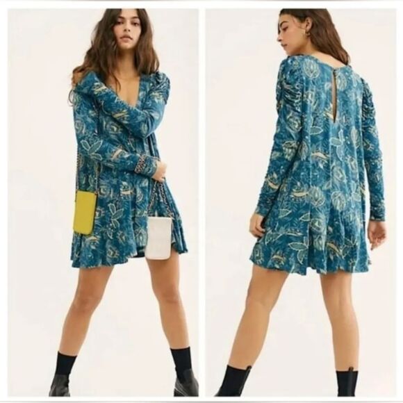 NWT Free People Hello Lover Dusty Indigo Long Sleeve Tunic (S) - Picture 1 of 10